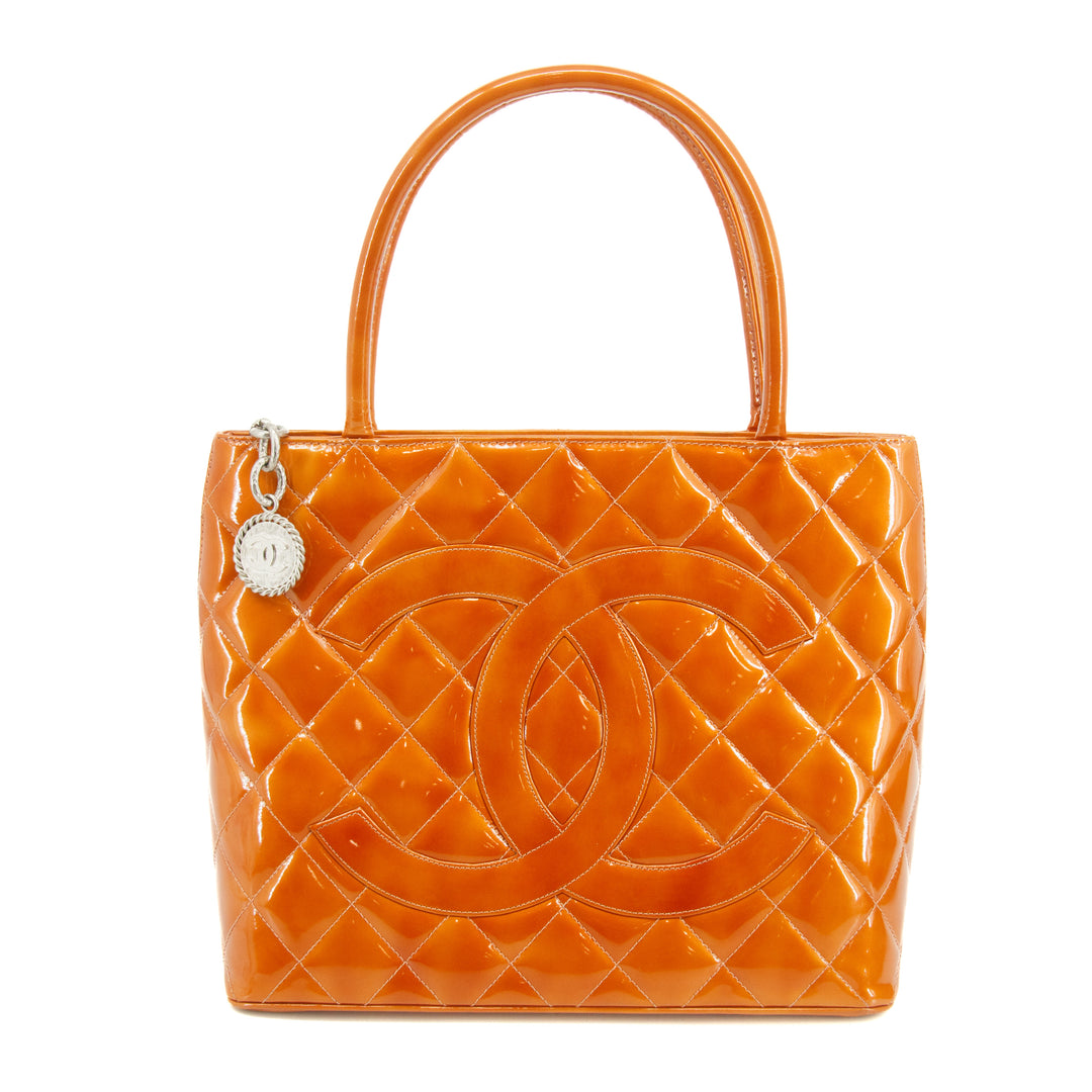 Chanel Patent Leather Orange Medallion Reprint Tote Bag 6 Series #2816