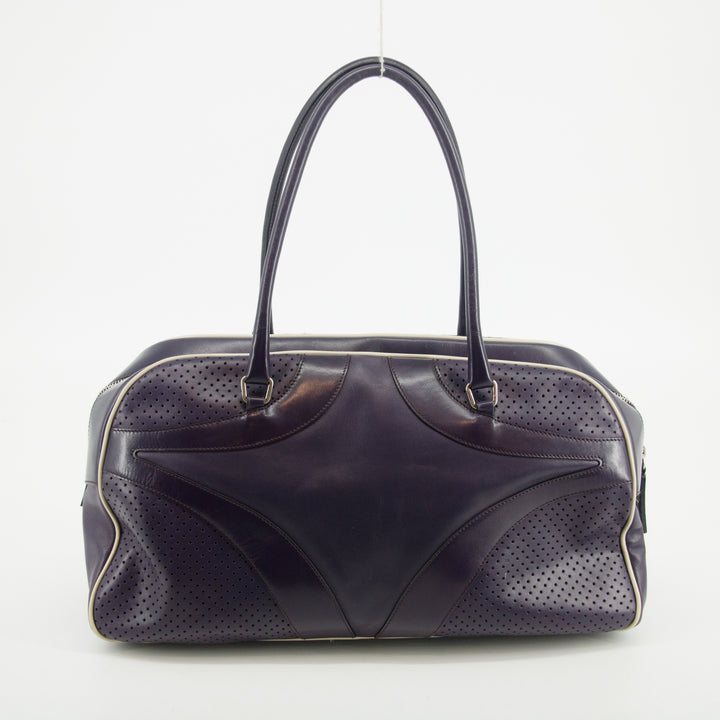 Prada Vitello Drive Perforated Bowling Bag Purple #2848