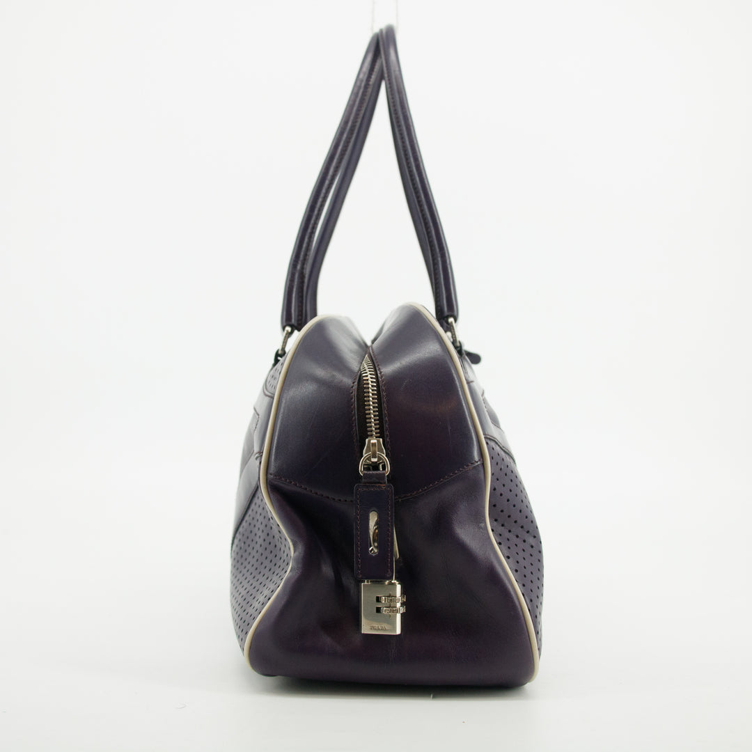 Prada Vitello Drive Perforated Bowling Bag Purple #2848