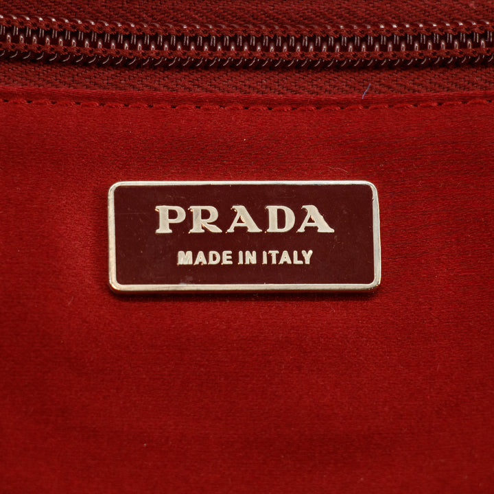 Prada Cinghiale Trimmed Canapa Handbag Beige / Red #2850