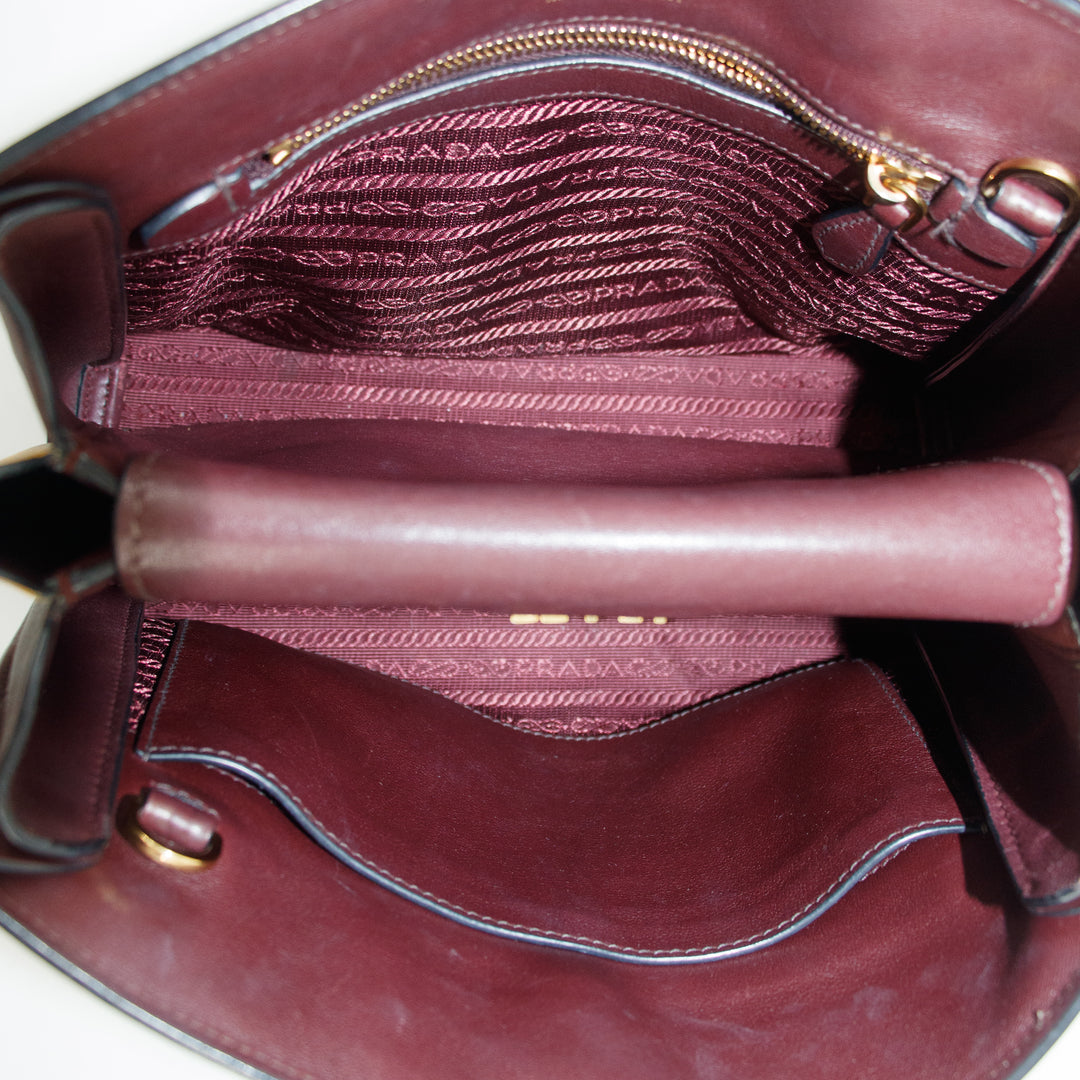 Prada Calfskin Bicolor Red x Burgundy Shoulder Bag #2936