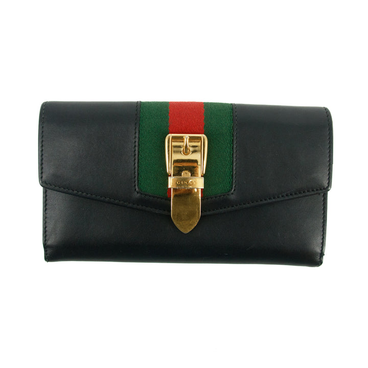 Gucci Black Sherry Line Leather Sylvie Long Wallet #2940