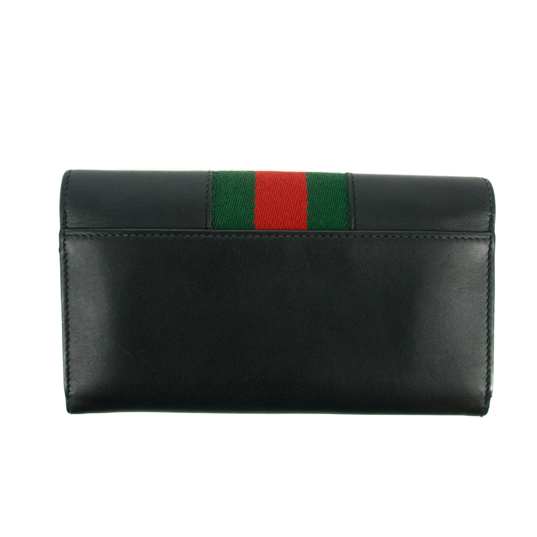 Gucci Black Sherry Line Leather Sylvie Long Wallet #2940