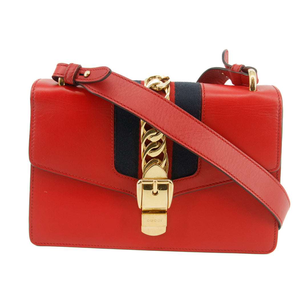 Gucci Red Sylvie Sherry Line Leather Shoulder Bag #2943