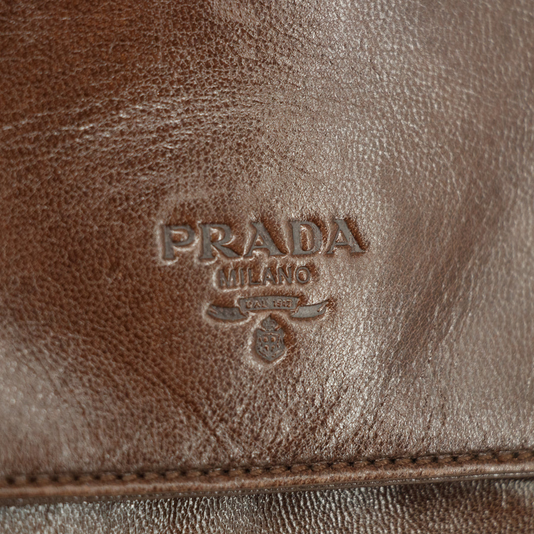 Prada Milano Brown Leather Tortoise Strap Shoulder Bag  #3002