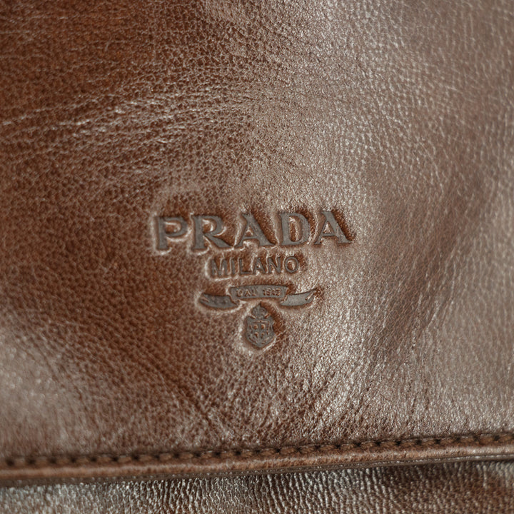 Prada Milano Brown Leather Tortoise Strap Shoulder Bag  #3002