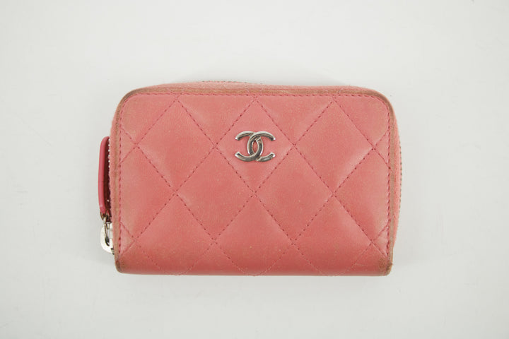 Chanel CC Lambskin Quilted Pink Compact Zip Wallet #3011