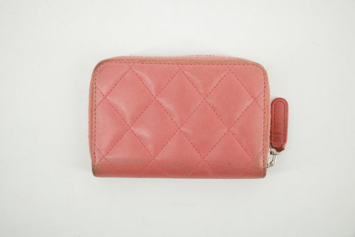 Chanel CC Lambskin Quilted Pink Compact Zip Wallet #3011