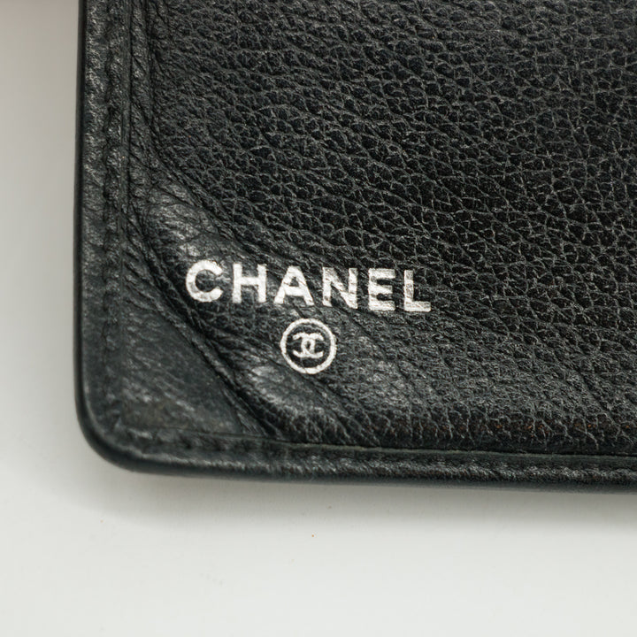 Chanel CC Camelia Flower Black Leather Long Fold Wallet #3014