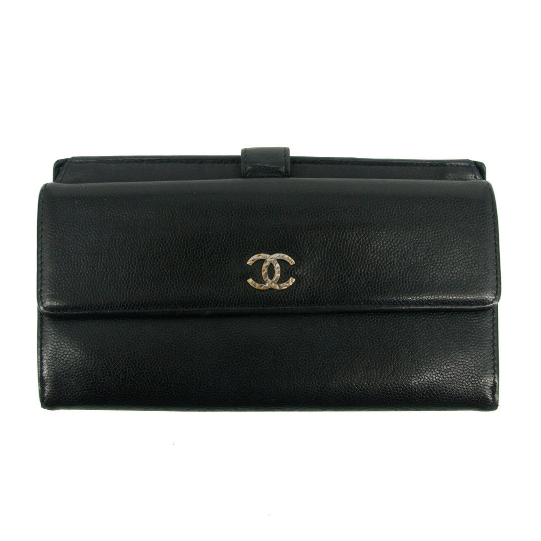 Chanel CC Black Caviar Continental Long Wallet #3016