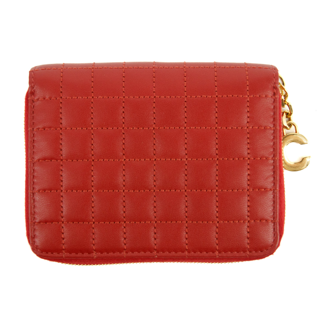 Celine Paris Red Checkered Quilt Compact Wallet #3036