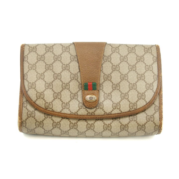 Gucci GG Supreme Web Sherry Line Clutch Bag Beige #3059