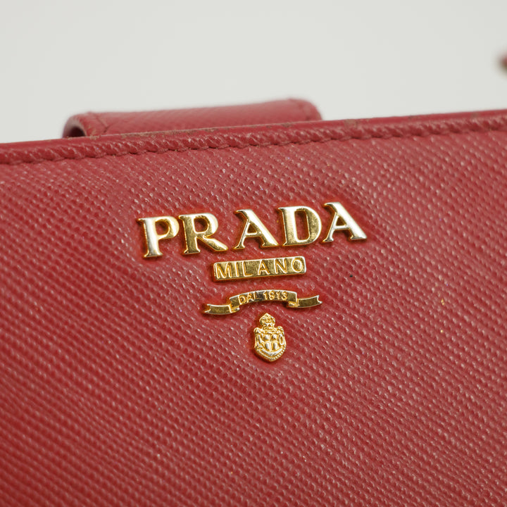 Prada Saffiano Lux Bifold Leather Hot Pink Zip Wallet  #3085