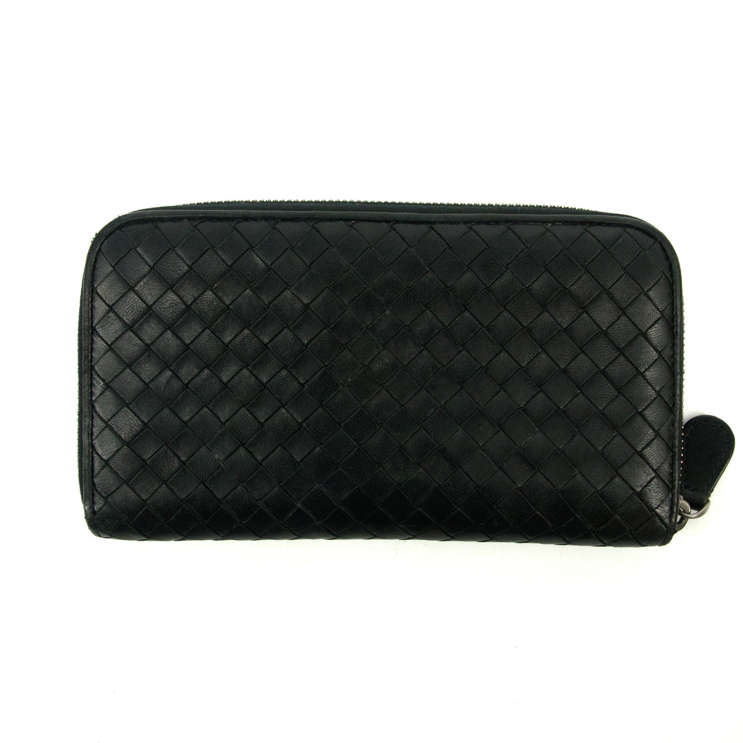 Bottega Veneta Intrecciato Black Zip Around Wallet -SKU #3086