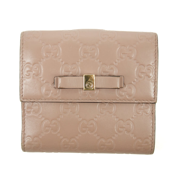 Gucci Pink Guccissima Leather Compact Bow Wallet #3087