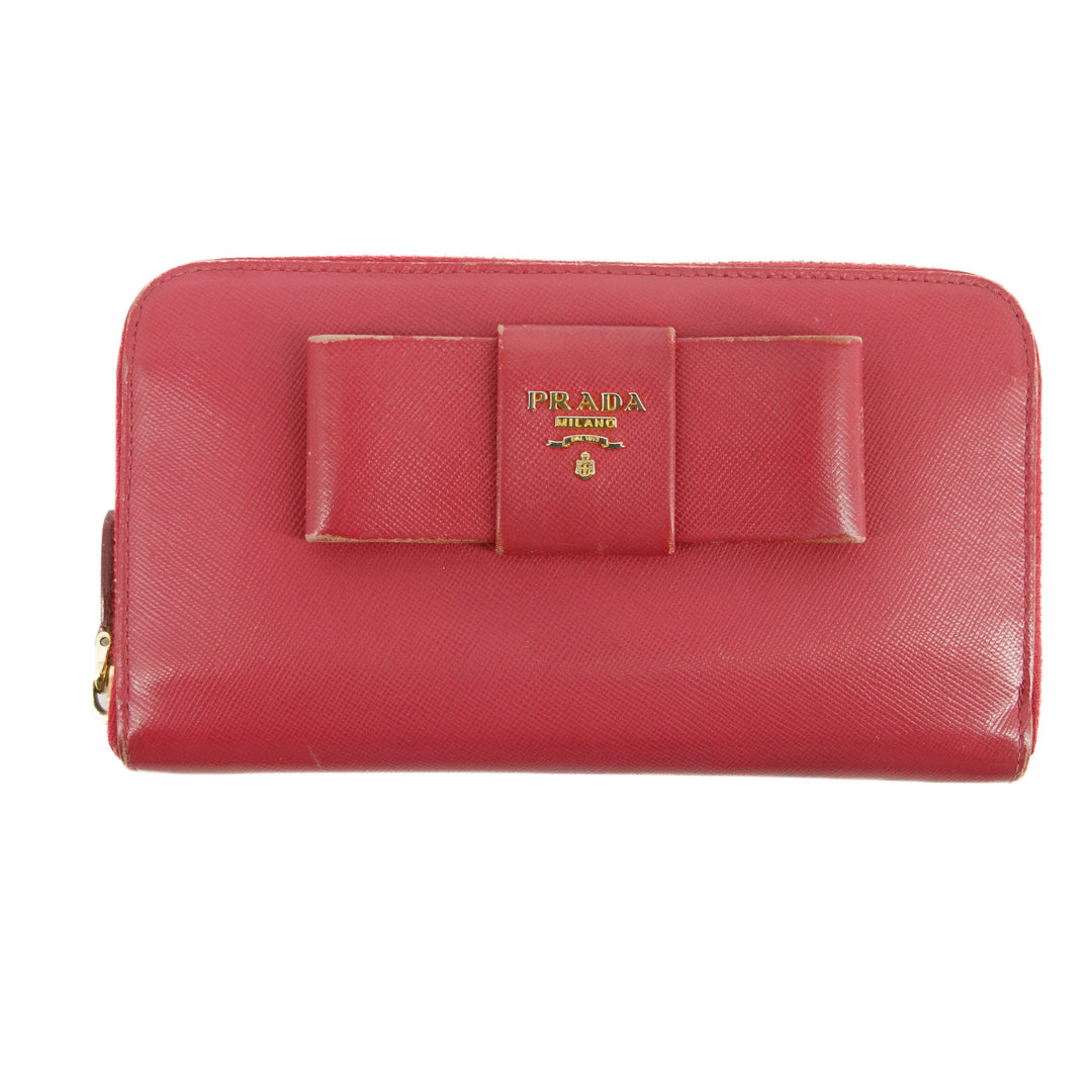 Prada Saffiano Fiocco Bow Zip Around Wallet #3089