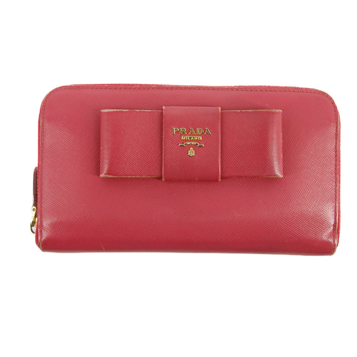 Prada Saffiano Fiocco Bow Zip Around Wallet #3089