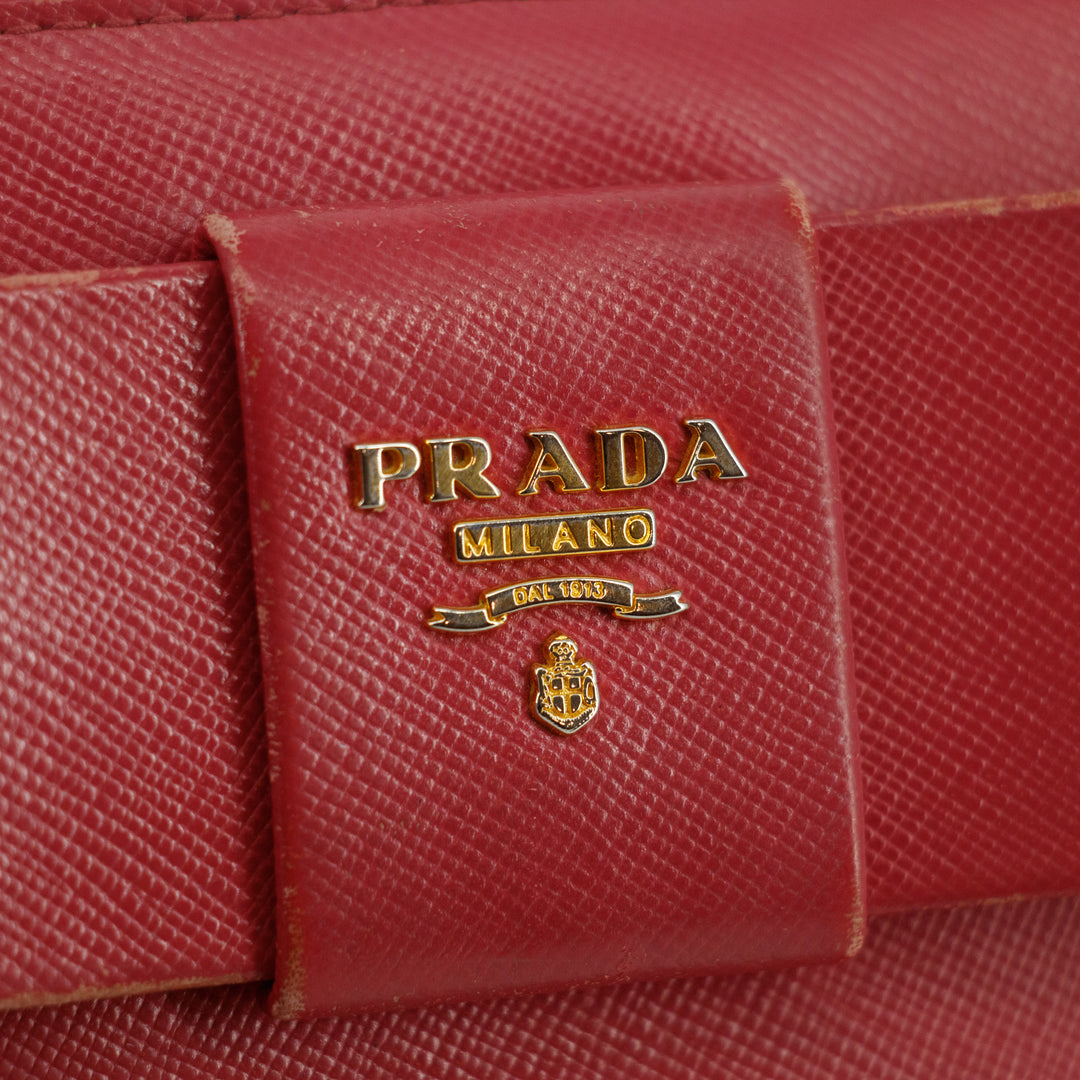 Prada Saffiano Fiocco Bow Zip Around Wallet #3089