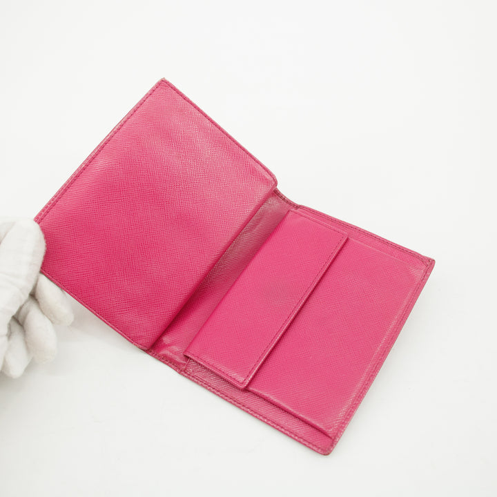 Prada Hot Pink Saffiano Lux Trifold Wallet #3100