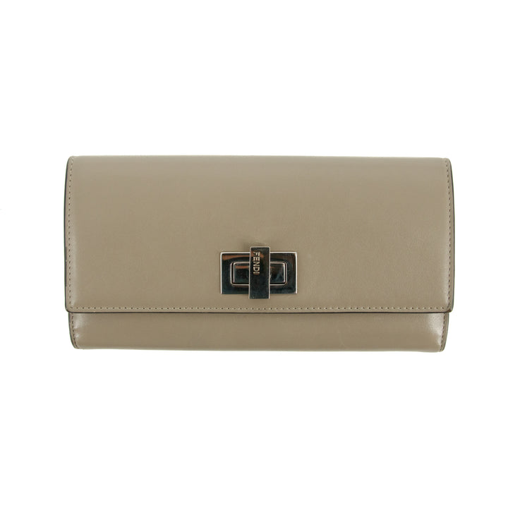 Fendi Peekaboo Grey Leather Turnlock Long Wallet #3109