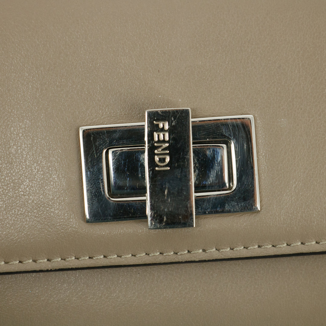 Fendi Peekaboo Grey Leather Turnlock Long Wallet #3109