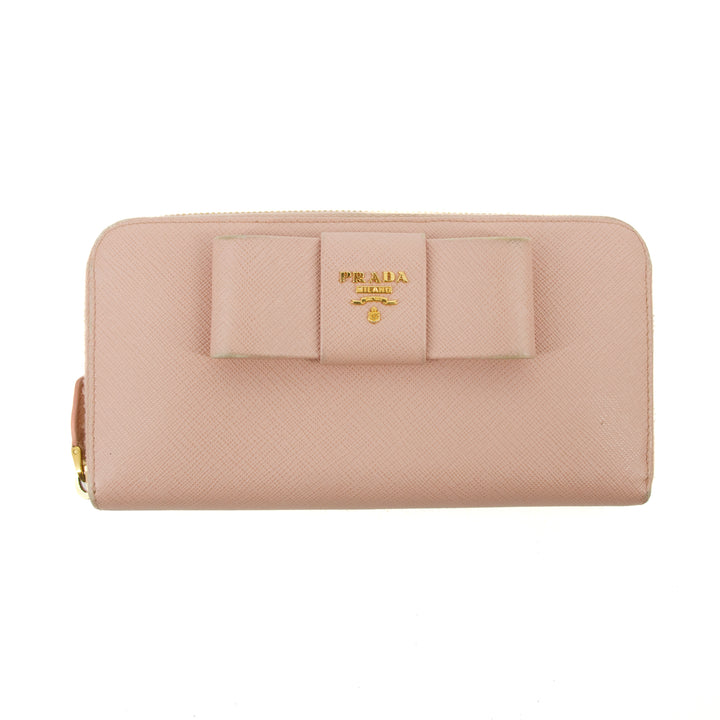 Prada Saffiano Light Pink Bow Zip Around Wallet  #3117