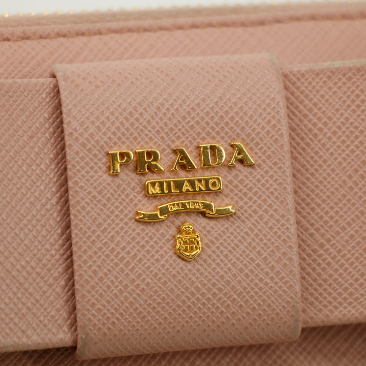 Prada Saffiano Light Pink Bow Zip Around Wallet  #3117