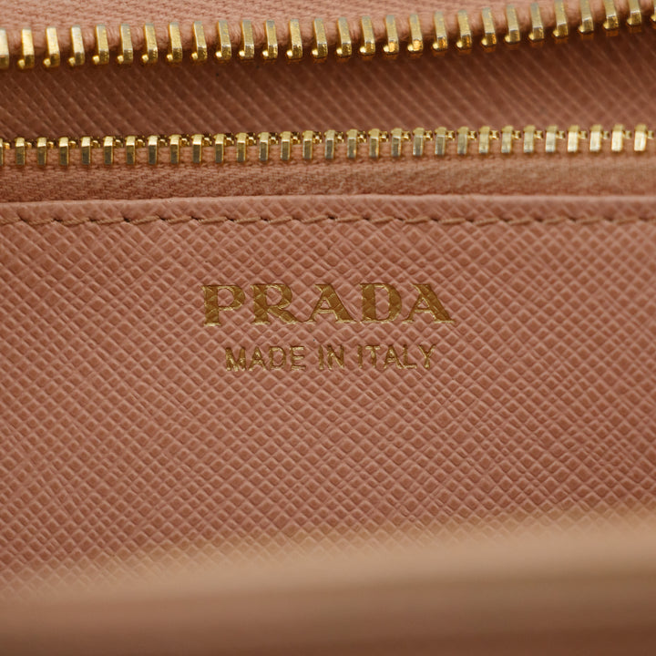 Prada Saffiano Light Pink Bow Zip Around Wallet  #3117