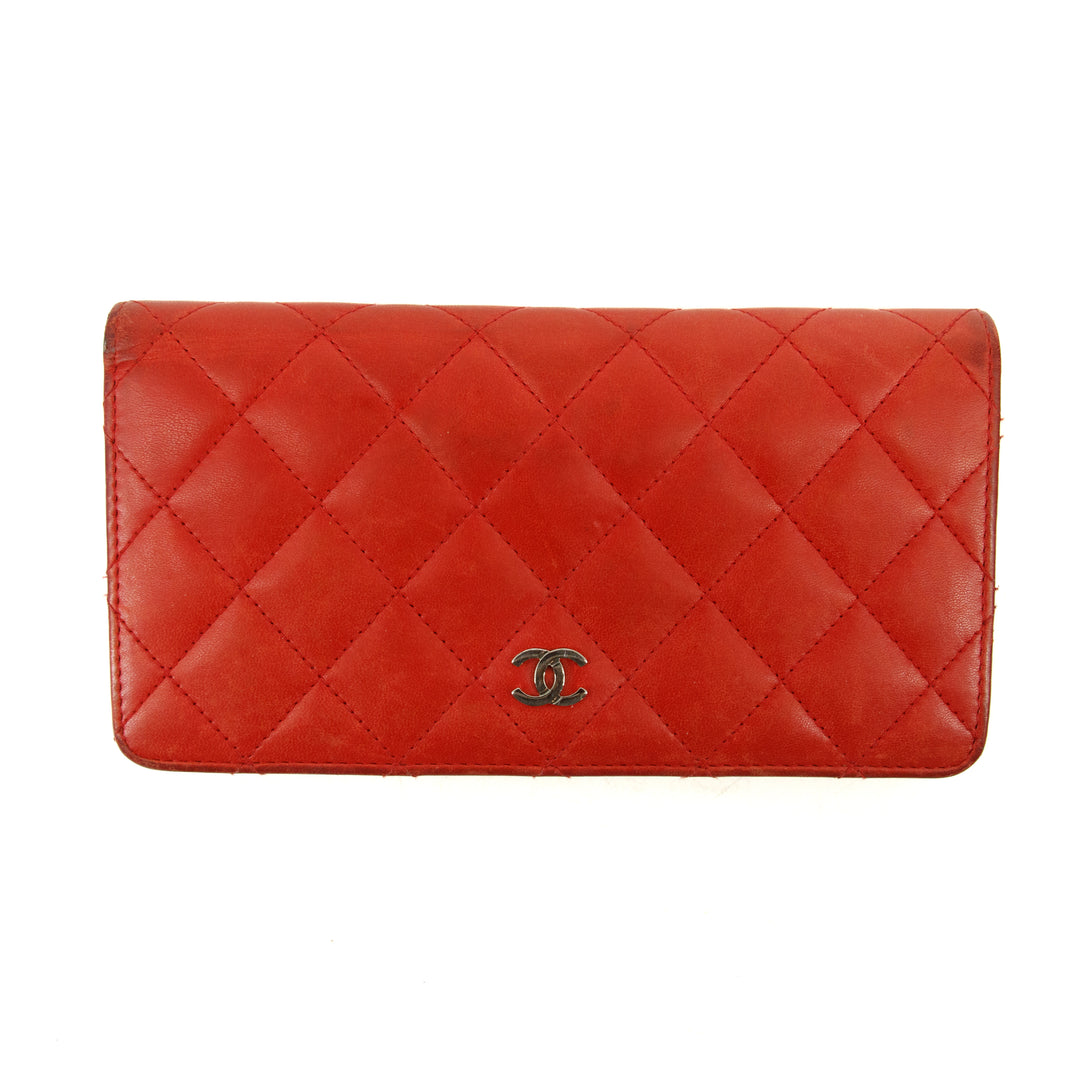 Chanel Lambskin Matelasse Red Long Wallet 22 Series #3127