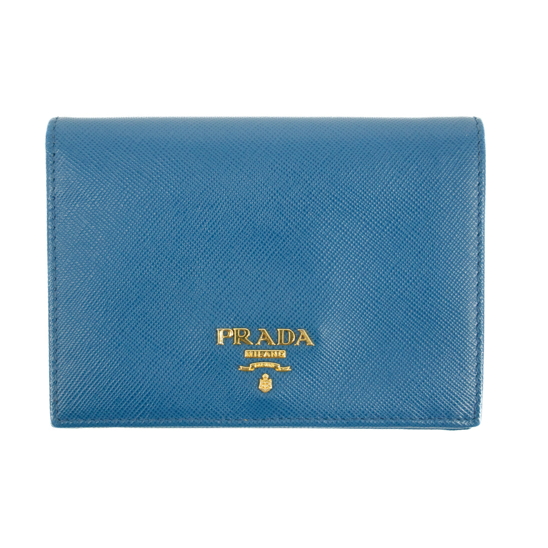 Prada Blue Saffiano Lux Leather Trifold Wallet  #3143