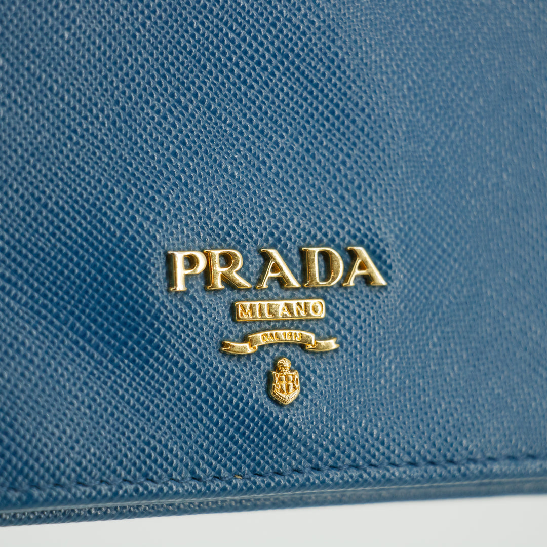 Prada Blue Saffiano Lux Leather Trifold Wallet  #3143