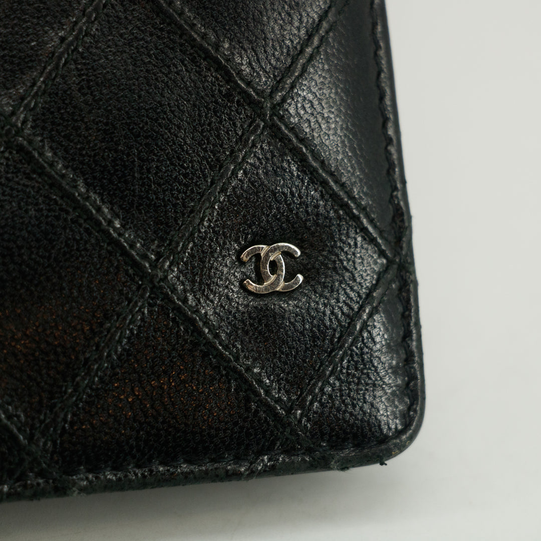 Chanel Black Diamond Quilted Lambskin Long Wallet #3160