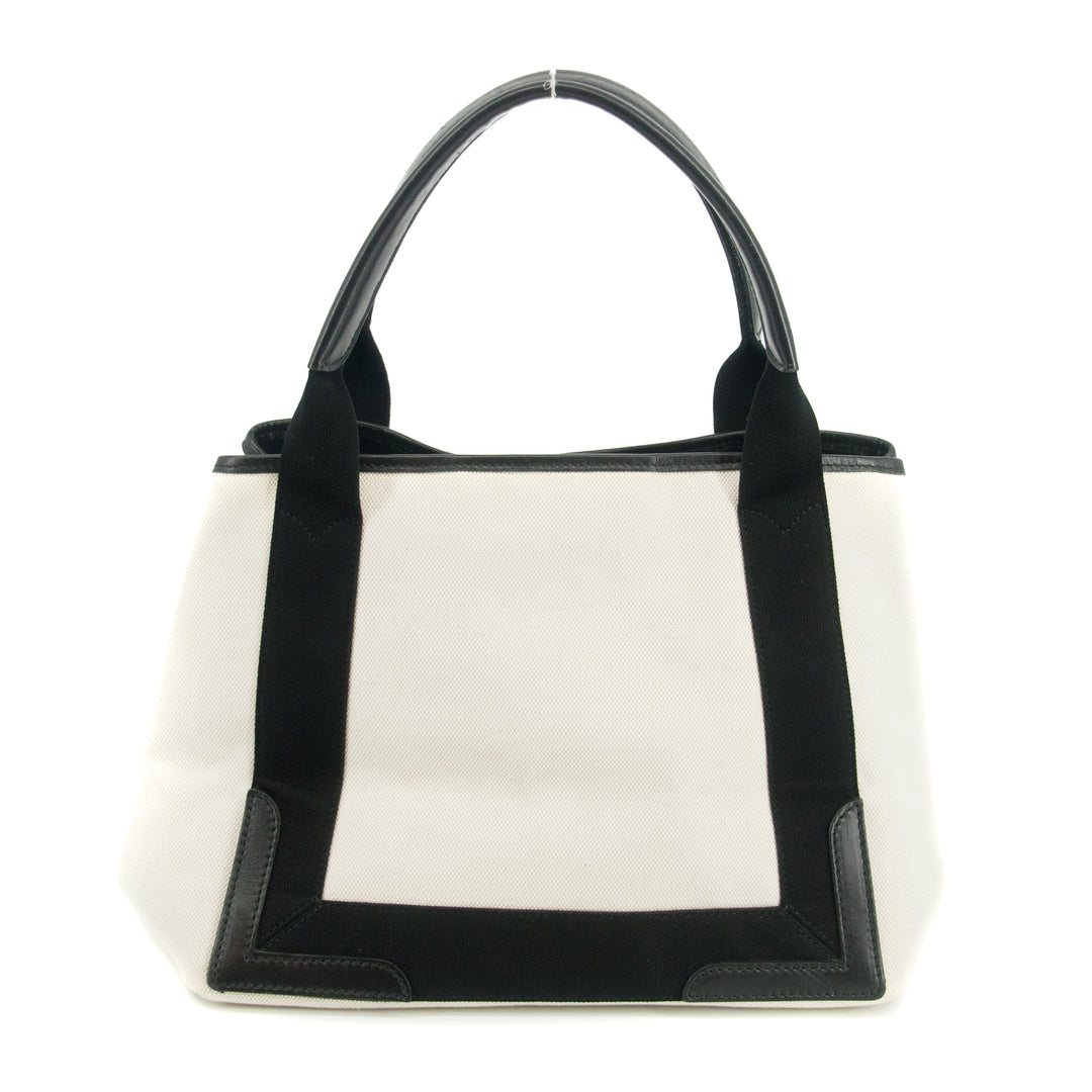 Balenciaga Logo White / Black Canvas Cabas Tote Bag-#3163