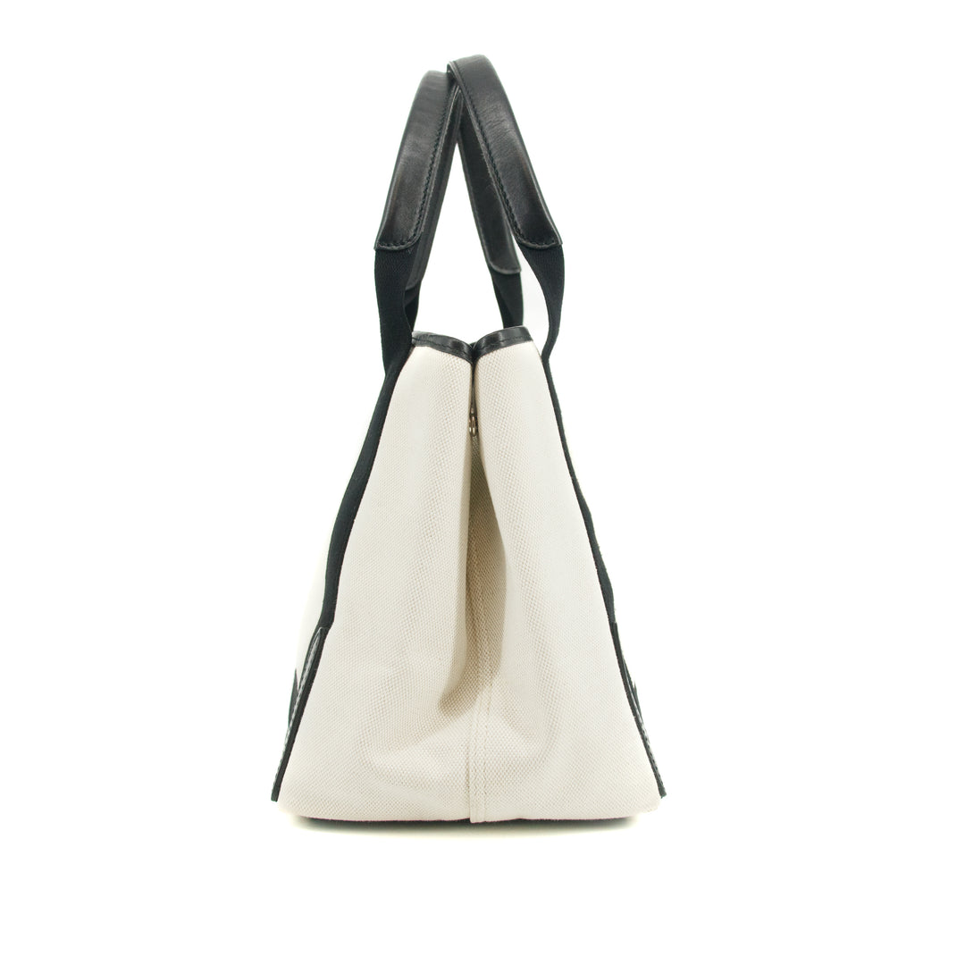 Balenciaga Logo White / Black Canvas Cabas Tote Bag-#3163