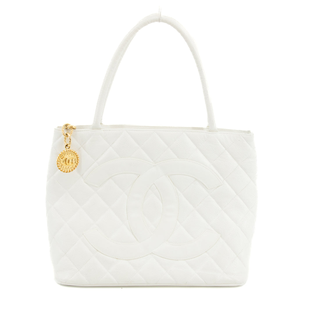 Chanel Caviar Skin Reprint Medallion Tote Bag White 4 Series #3174