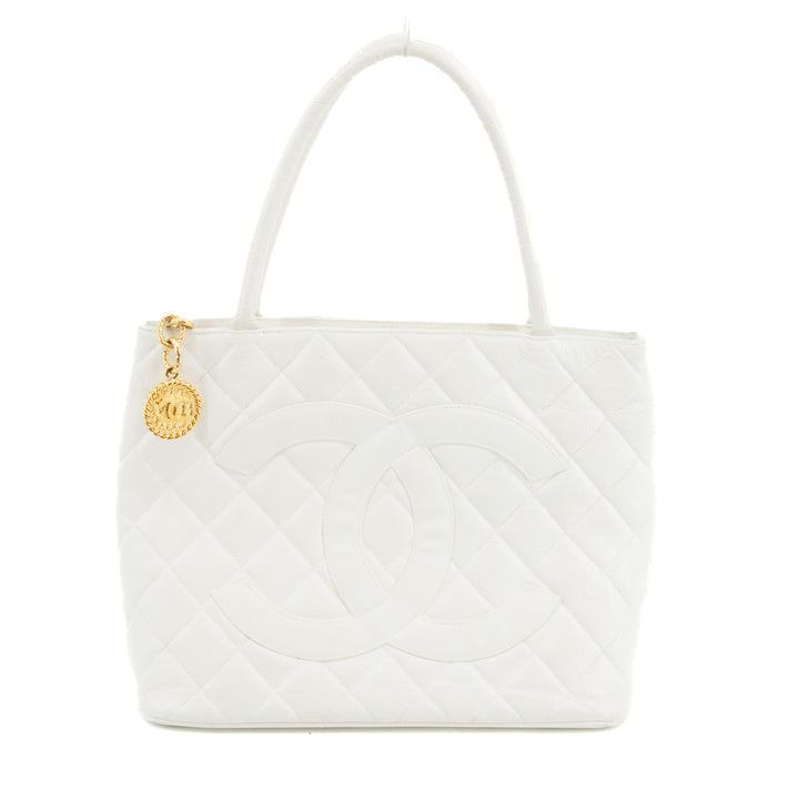 Chanel Caviar Skin Reprint Medallion Tote Bag White 4 Series #3174