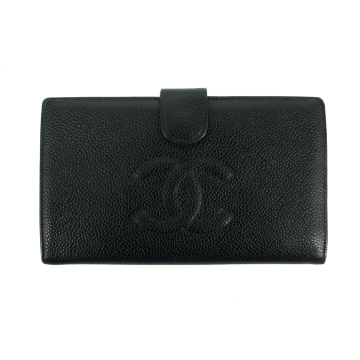 Chanel Coco Mark Caviar Skin Black Bifold Long Wallet SKU-#3175