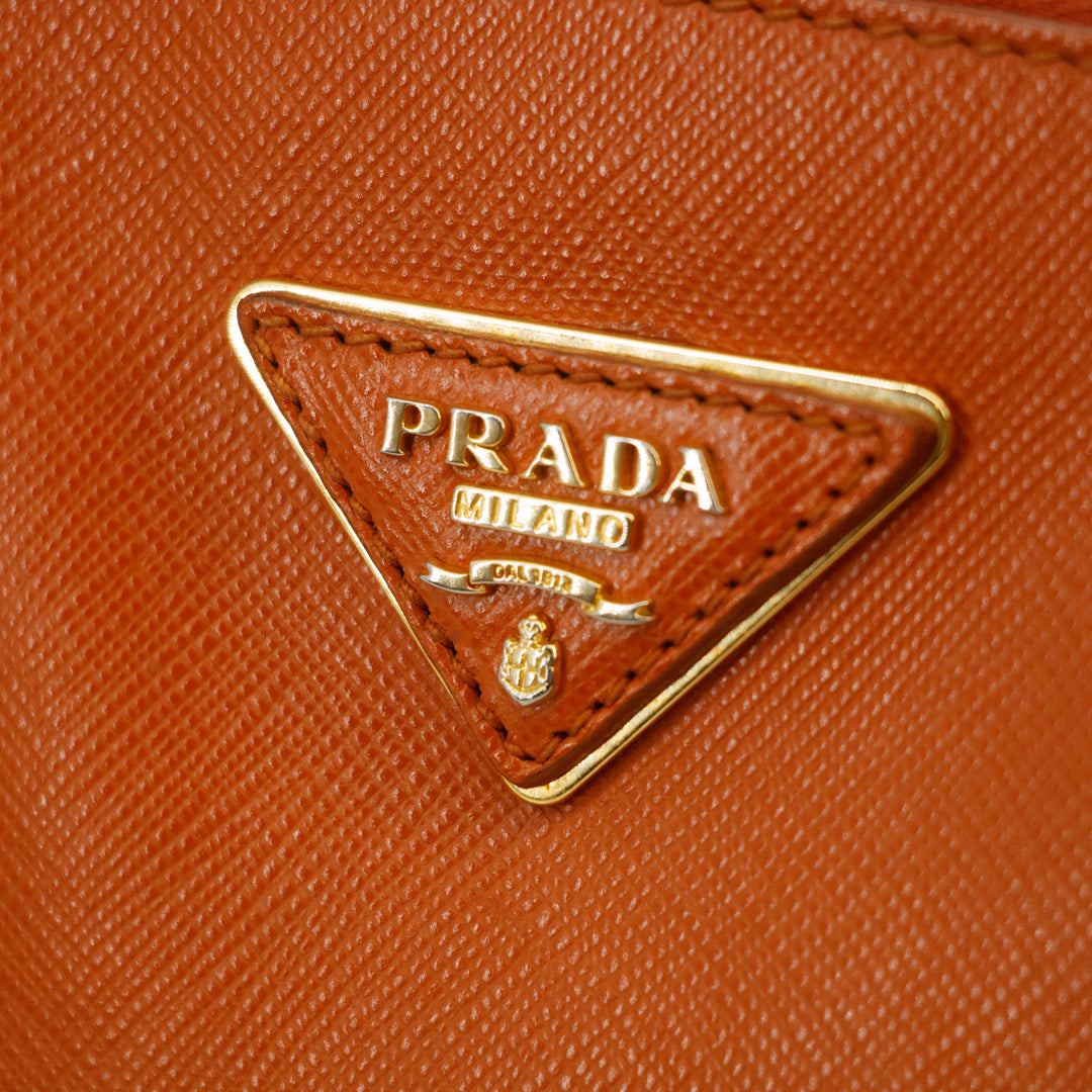 Prada Saffiano Vitello Orange Galleria 2Way Tote Bag #3231