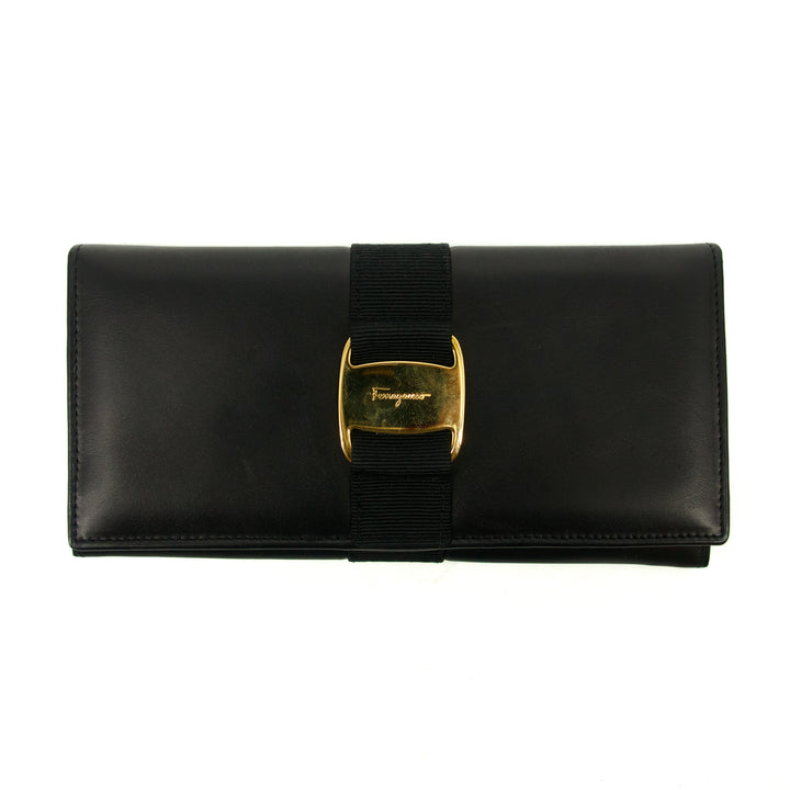 Salvatore Ferragamo Black Leather Bifold Long Wallet  #3295