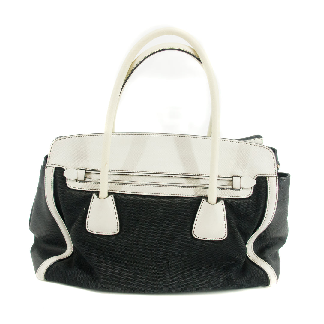 Prada Bicolor Black x White Trimmed Cuir Canapa Tote Bag #3308