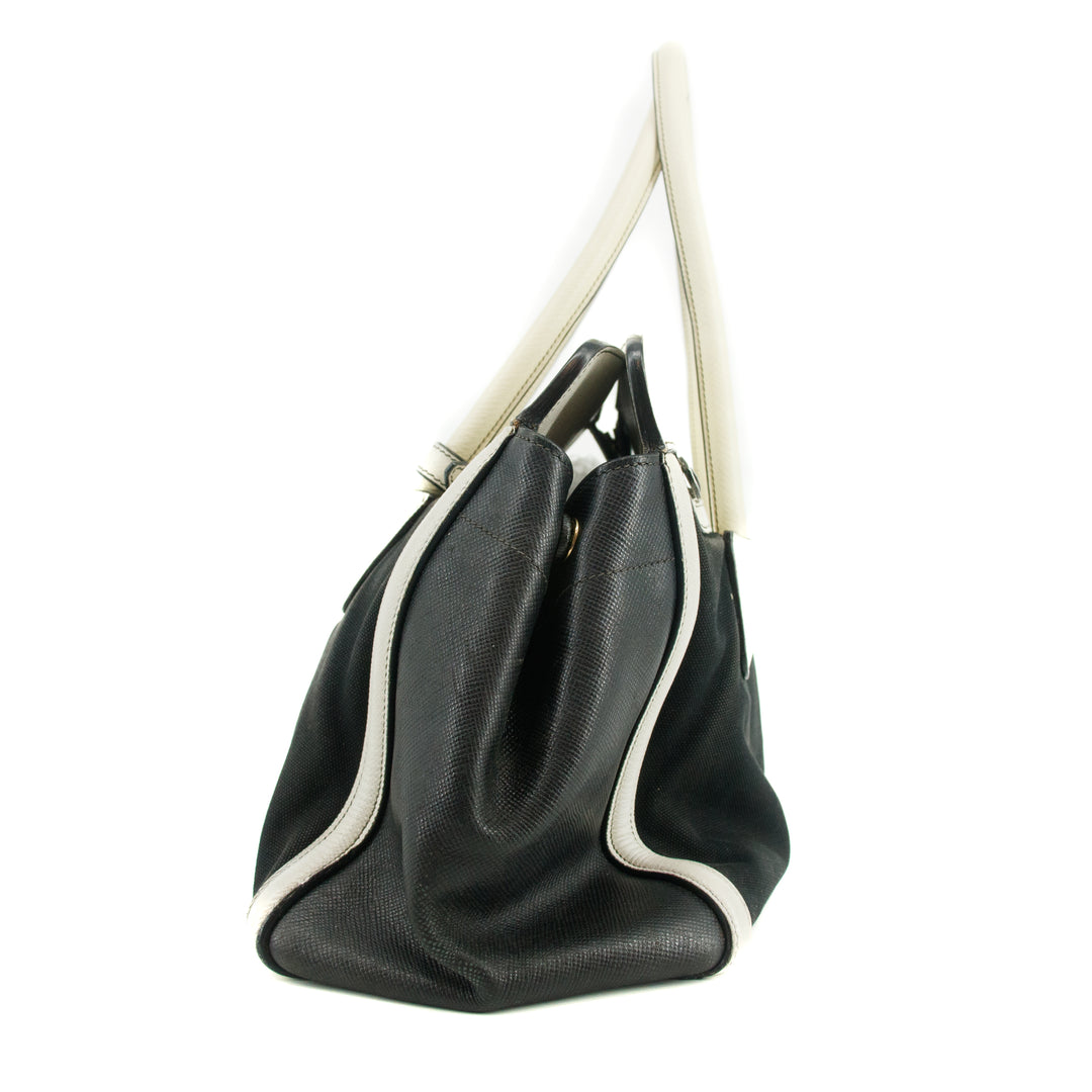 Prada Bicolor Black x White Trimmed Cuir Canapa Tote Bag #3308