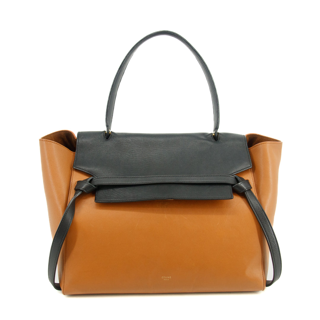 Celine Bicolor Smooth Calfskin Carmel x Black Handbag  #3312