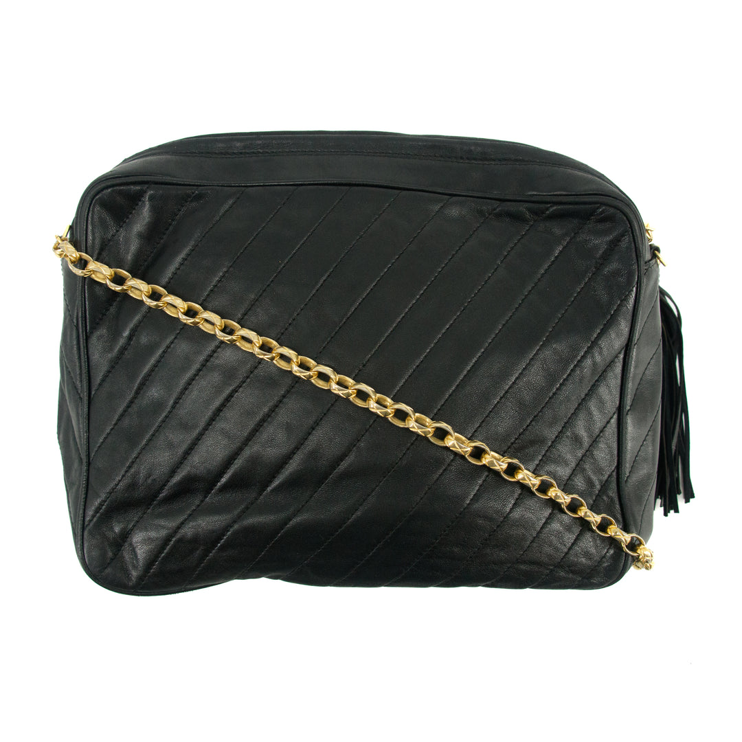 Chanel Diagonal Quilted Tassel Black Lambskin Shoulder Bag 2 Series #3324