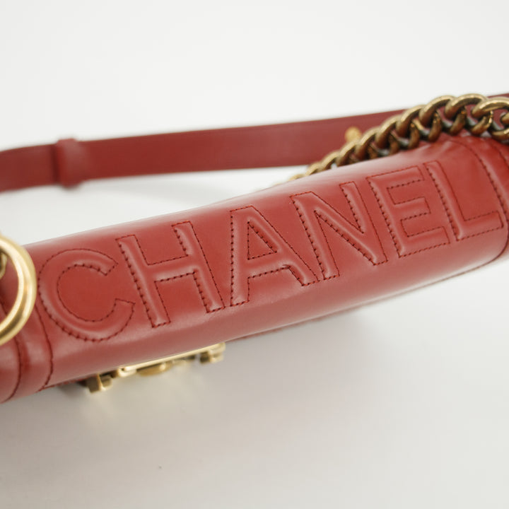 Chanel Red Lambskin Boy Shoulder Bag Series 15 -SKU #3335