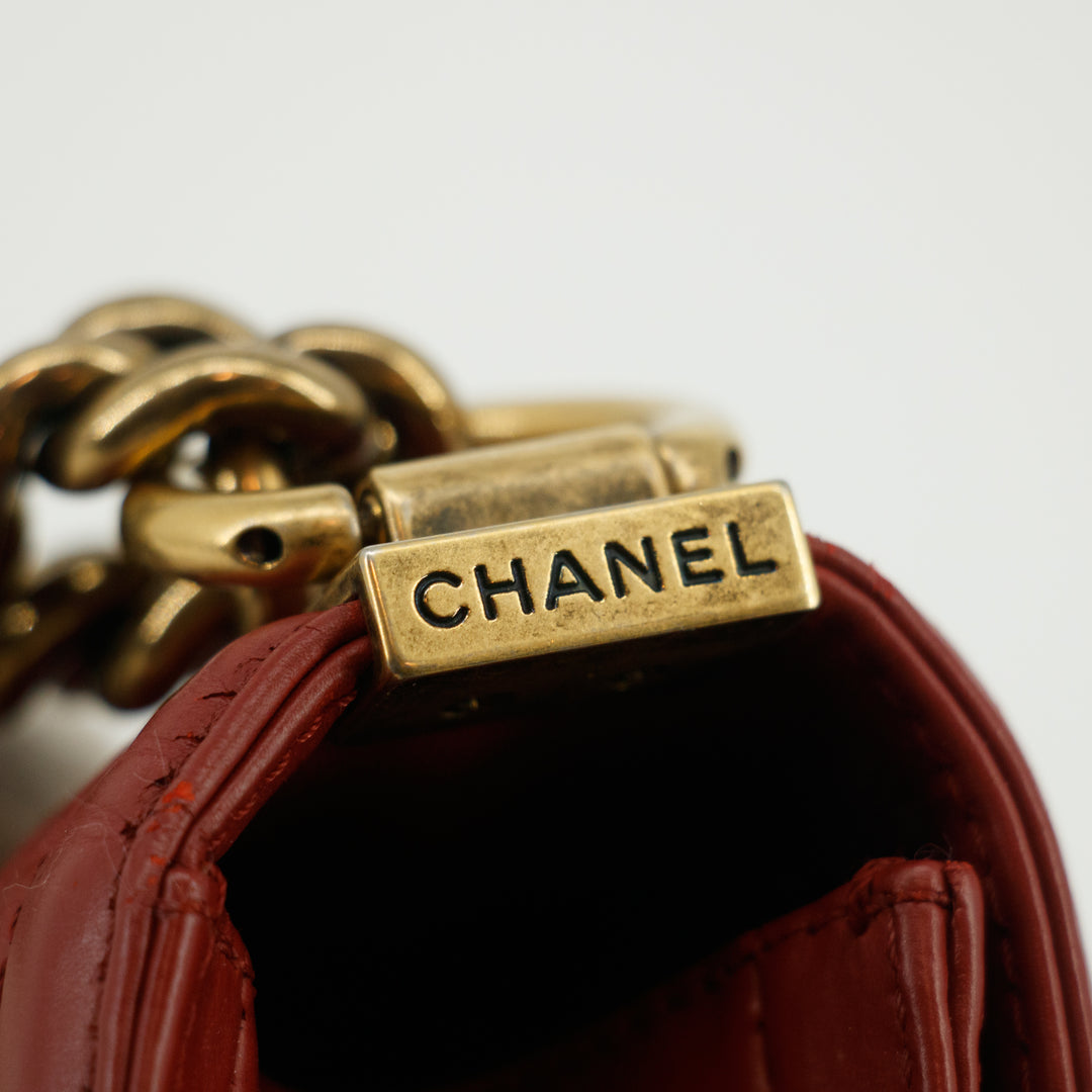 Chanel Red Lambskin Boy Shoulder Bag Series 15 -SKU #3335