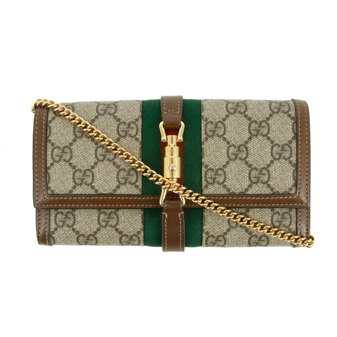 Gucci GG Canvas Coated Sherry Line Wallet On a Chain Crossbody Bag #3336