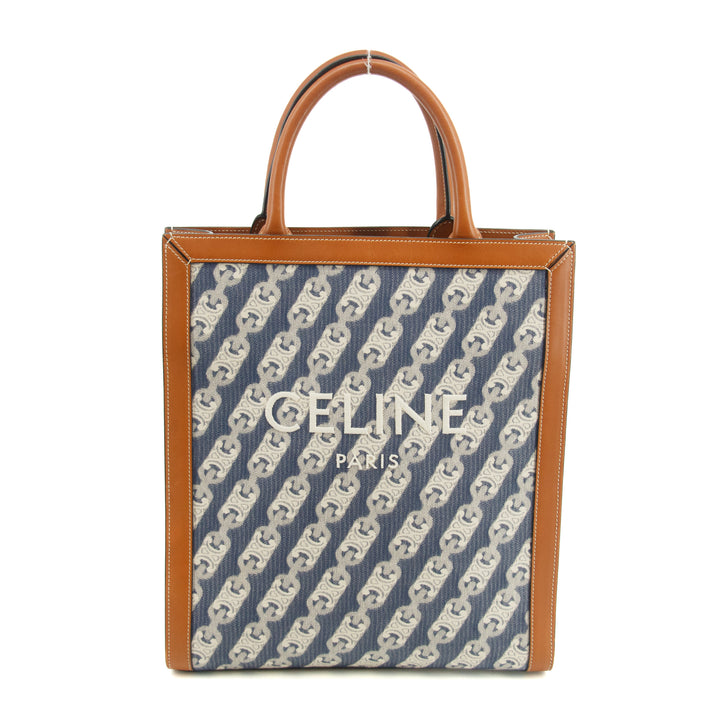 Celine Blue Triomphe Canvas Vertical Cabas 2Way Shoulder Bag #3384