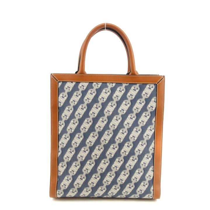 Celine Blue Triomphe Canvas Vertical Cabas 2Way Shoulder Bag #3384