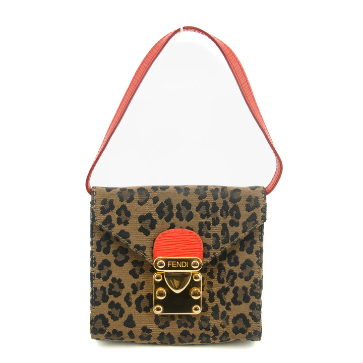 Fendi FF Cheetah Print Pattern Canvas Mini Pochette Clutch Bag #3406