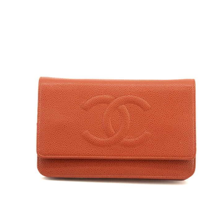 Chanel Caviar Skin Orange Wallet On A Chain Shoulder Bag   #3423